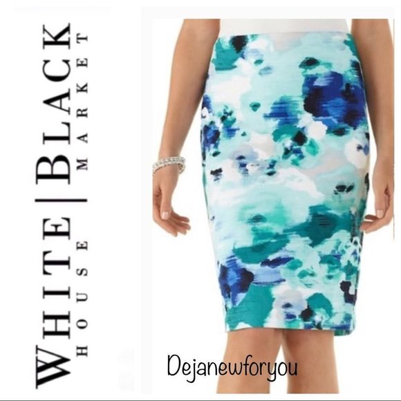 White House Black Market Dresses & Skirts - White House Black Market Blue Watercolor Floral Pencil Skirt Size 4